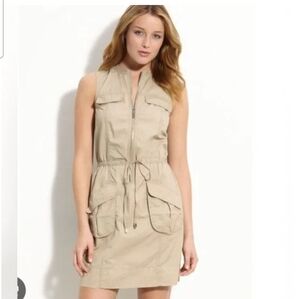 Women's Tan Sleeveless Jacket Dress